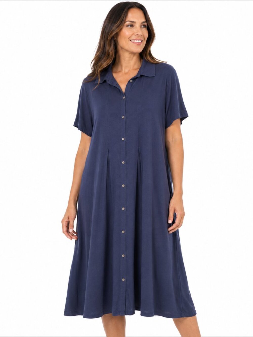 J.Jill Pima Cotton Modal Shirt Dress Pockets Navy Blue 2X Relaxed Soft Flowy